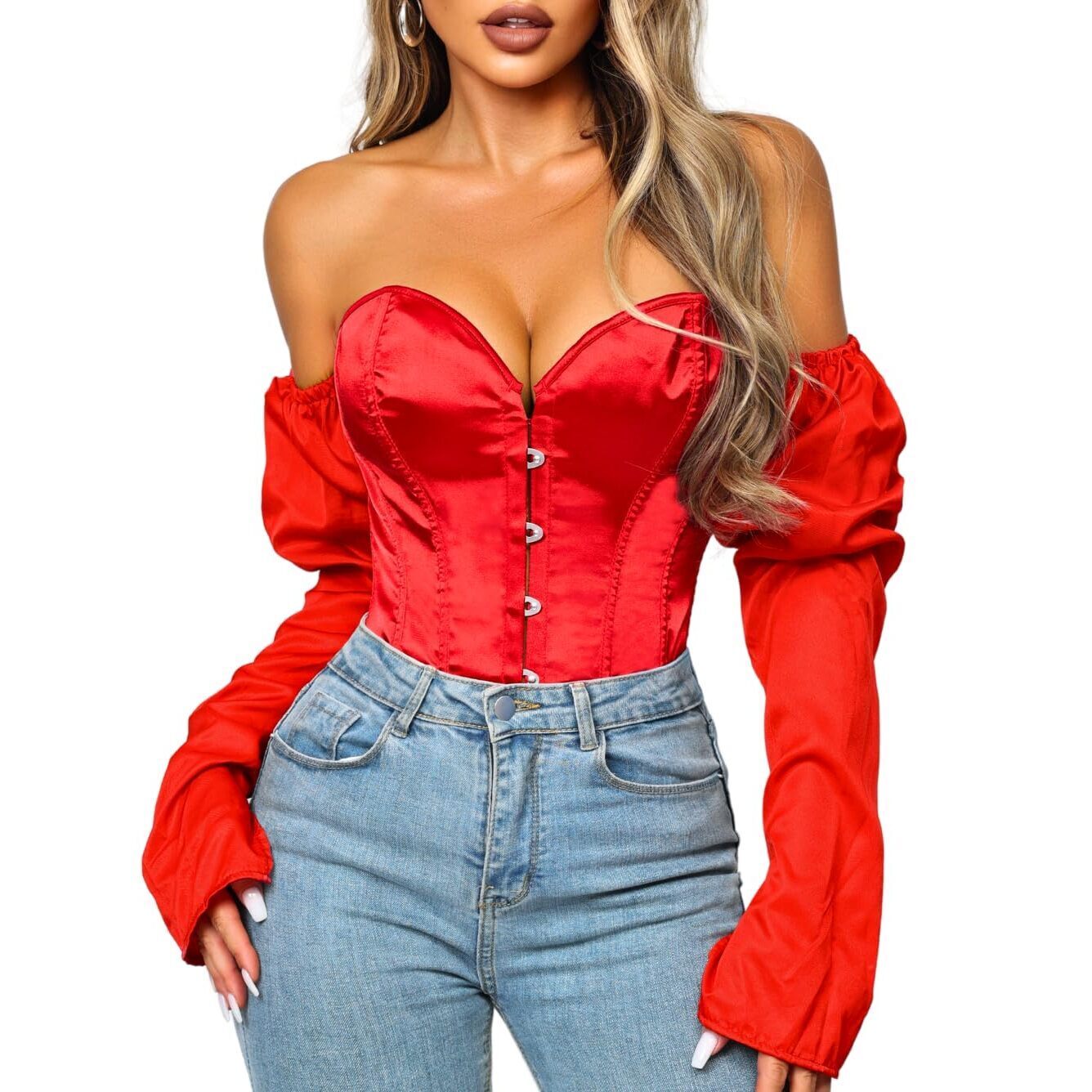 4824 Long Sleeve Corset Topsoff The Shoulder Overbust Corsets Top